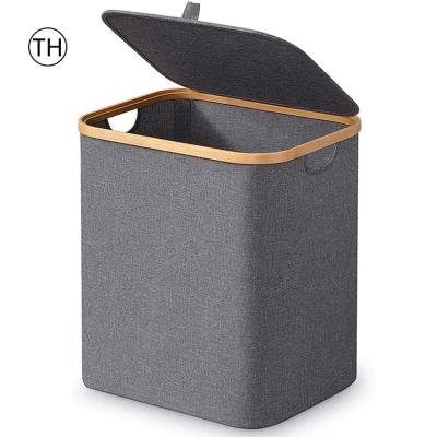 China Eco-friendly Durable Laundry Hamper Bag OEM Customized Folding Fabric Laundry Bag Collapse Bamboo Toy Storage Basket For Kid Babies Pull Out Laundry Basket clothes for sale