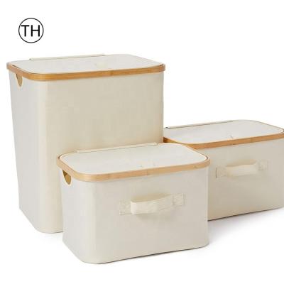 China Home Factory High Quality 60L Large Cloth Storage Hamper Box Waterproof Cotton Baby Canvas Laundry Baskets With Lid for sale