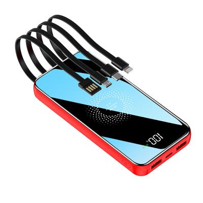 China Factory support new fast power bank big capacity 20000mah battery built in 4 cables wirelss charging 5V2A for sale