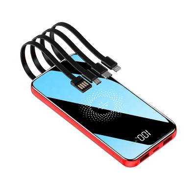 China Amazon Hot Selling 4 Cables With Built In Cables Phone Charger Wireless Power Bank 10000mAh for sale