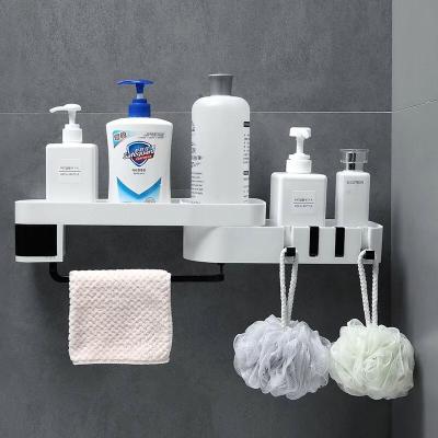 China Wall Mounted Type Wall Mounted Type Rotating Punchless Corner Rack Bathroom Vanity Table Shelving Hanging Storage Rack for sale