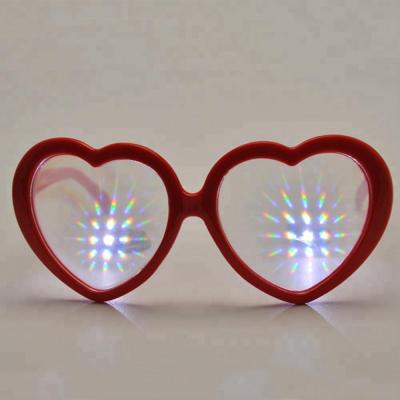 China New Year Wholesale Plastic Heart Shaped Clear Diffraction Glasses With Prism Diffraction for sale