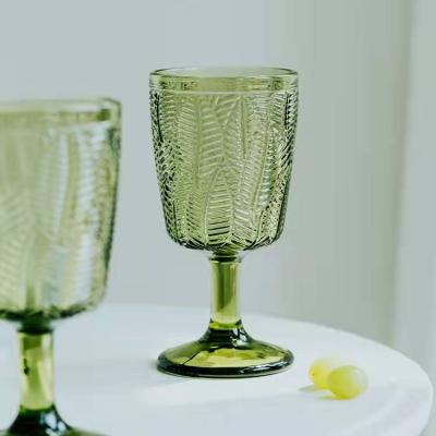 China New classic / postmodern wholesale vintage retro green leaf colored pressed wine glass for party for sale