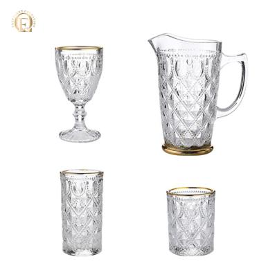 China European Geometric Home Glass Drinking High Household Juice Goblet Picher Glass Set Vintage Style Glassware Ball Glassware Wholesale for sale