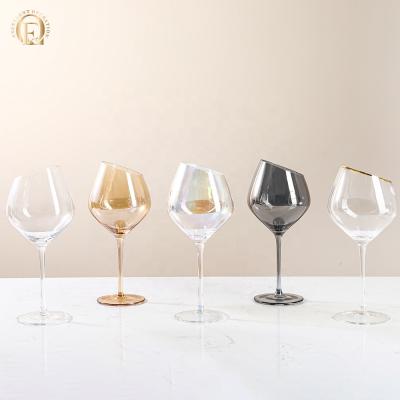 China Amber Smoke Colorful Gold Rim Christmas Wine Glass Goblet 17oz Luxury Bar Top Party Glassware Scarf Wedding Glassware for sale