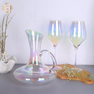 China High Quality Amber Colorful Smoke Clear Crystal Glass Wine Decanter Handle Lead Free Bevel Handle for sale