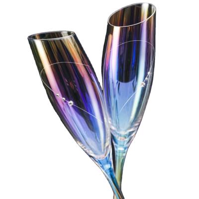 China KOREAN Rainbow Colored Lead Free EO Goblet Crystal Wedding Champagne Gass Plating Wine Glasses for sale