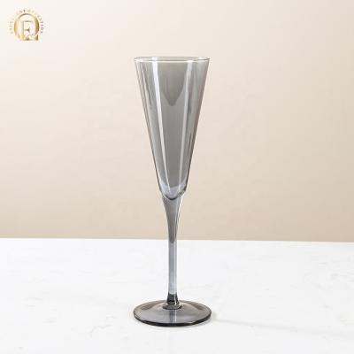 China 168ml Tumbler Lead Free Crystal Glassware V-Groove Color Plated Champagne Cup Clear for sale