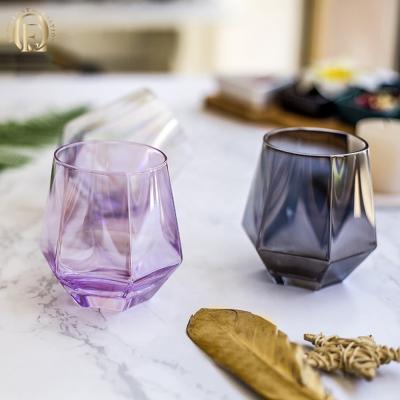 China 300ml Viable Nordic Luxury Gold Rim Whiskey Geometric Diamond Hexagonal Shape Liquor Glass Mug for sale