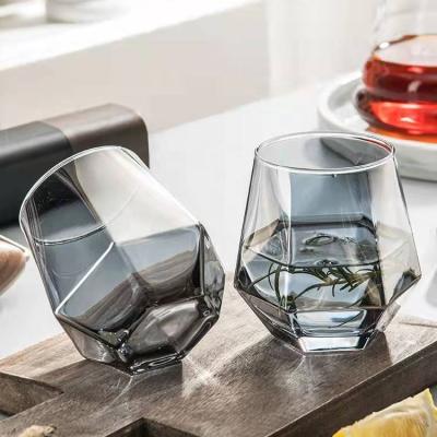 China ODM Crystal Nordic Style Geometric Structure Lead Free Colored Diamond Shape Gold Rim Whiskey Glass Cup Tumbler for sale