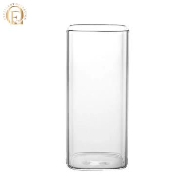 China Food Grade Square Ware Safe Upright Glass Cold Drinks Glass Cup for sale