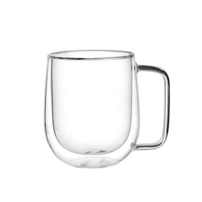 China Viable Wholesale Handcrafted Glass Double Wall Drinks Hot Coffee Mug Milk Mug Tea Cup Hot Glass With Handle Logo 10oz Home Custom Glassware for sale