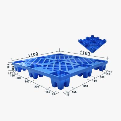 China Single Faced Four Way Blue High Capacity 1100 x 1100 Plastic Pallet for sale