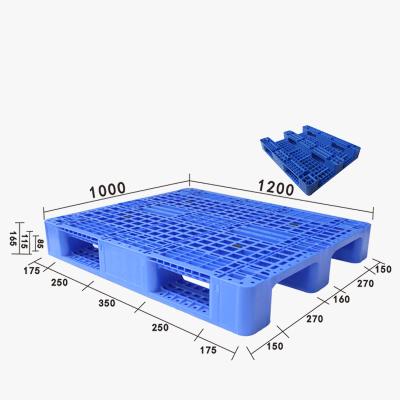 China Big Three Runners Euro Single Faced Stackable HDPE Plastic Pallet 1200*1000 Reversible Plastic Pallet for sale