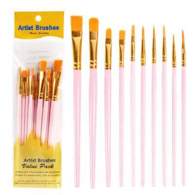 China Dongjin 10pcs/set Water Color Oil Rock Paint Acrylics Play Brush Nylon Hair Paint Brush for sale