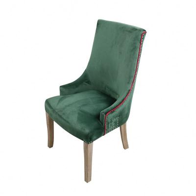 China Hot Sale Modern Cheap Price Green Velvet Fabric Solid Wood Dining Chairs for sale