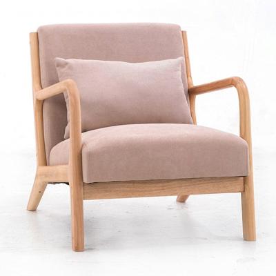 China Reclining Simple Solid Wood Upholstered Armchair Living Room Pink Accent Chair for sale