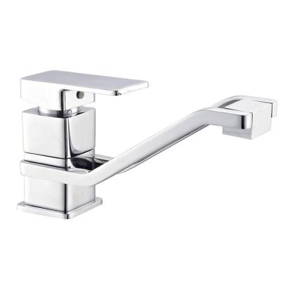 China 360 Degree Aerator Square Body Single Lever Brass Spout Modern Rotating Hot Cold Kitchen Sink Faucet for sale