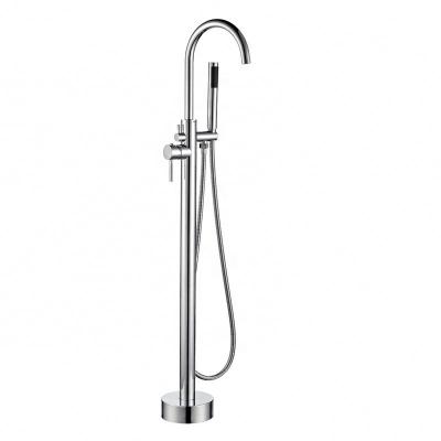 China Morden Design Bathroom Brass Single Handle Without Slide Bar Round Outdoor Floor Freestanding Tub Faucet Mixer With SUS 304 Hose for sale