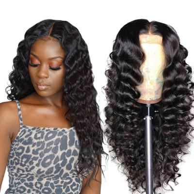 China Brazilian Cuticle Front Wig For Black Women Loose Deep Wave Full Swiss Lace Cuticle Aligned Virgin Hair 4x4 Hd Lace Closure Wig for sale