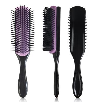 China Cushion Hairstyle Medium Styling Wig Barber Detangle Hair Brush With Logo Purple Large Care 9 Lines Custom Denman Brush for sale