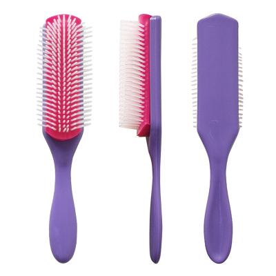 China Barber Salon Styling Original New Color Cushion Handle Purple Denman Hair Brush 9 Row Waterproof Plastic Hard Nylon Bristles for sale