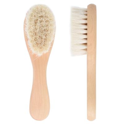 China Eco-Friendly Natural Wooden Baby Hairbrush Waterproof Newborn Baby Care Small Pocket Mini Goat Hair Wooden Baby Brush for sale