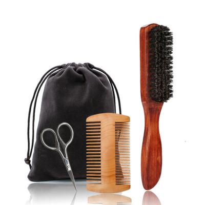 China Home Wooden Men Shaving Beard Comb Set Brush Beard Care Grooming Kit for sale