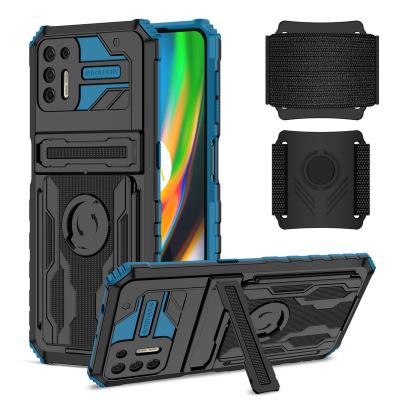 China Armor Phone Case Military Shockproof Shockproof For Motorola Moto G9 plus Drive Sports Running Adjustable Wristband Back Cover for sale