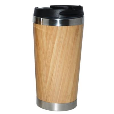 China Sustainable New Design Eco Friendly Custom Logo Engraved Bamboo Stainless Steel Travel Mug With Lid for sale