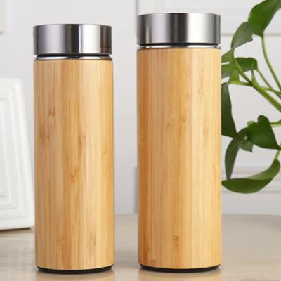 China 340ml 410ml 500ml Stainless Steel Water Bottle / Viable Bamboo Thermo Vacuum Flask for sale