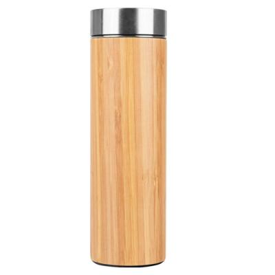 China Stainless Steel Sustainable Liner Double Wall 18OZ Bamboo Thermo Coffee Vacuum Flask With Bamboo Tea Infuser Flask for sale