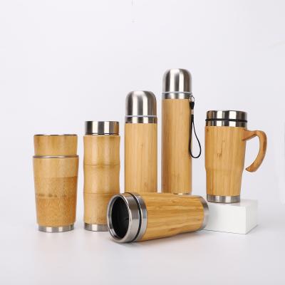 China NEW Stainless Steel 450ml Sustainable Bamboo Bullet Shape Cup Water Bottle Thermo Vacuum Flask for sale