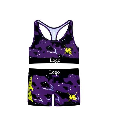 China Hot sale brand summer famous sports bra and biker QUICK DRY 2 piece shorts set plus size fashionable women symphony print crop clothing for sale