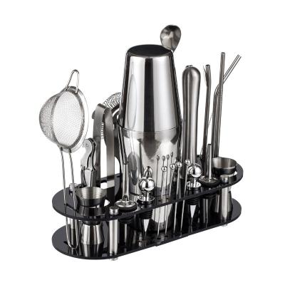 China Bartender Kit The Best 10 Professional Cocktail Shaker Set 2022 Double Wall Acrylic Cocktail Shaker Kit 23pcs Stand Bartender Kit Bar Tools for sale