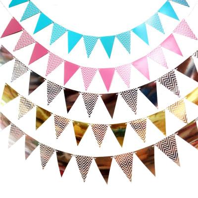 China Party wave pattern bronzing pennant holiday decoration paper pennant birthday banners decorations for sale