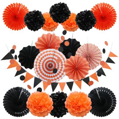 China China Halloween Party Decoration Set Layout Paper Tassel Banner Paper Cup Fan Orange Wedding Printer for sale