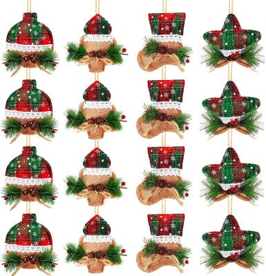 China Christmas 16 Pieces Custom Christmas Ornament Hanging Party Tree Lattice Buffalo Christmas Decoration for sale