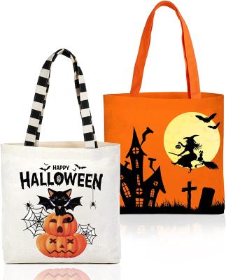 China Halloween Candy Gift Canvas Bag Cartoon Witch Pumpkin Child Handle Halloween Bags for sale