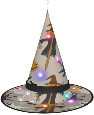 China Wholesale Striped Mini Wizard Witch Led Light Party Supplier Cosplay Decor Light Up Halloween Hat for sale