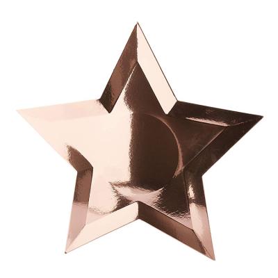 China Rose Gold Star Shaped Foil Eco-Friendly Elegant Paper Bulk Fancy Dinner Plate for sale