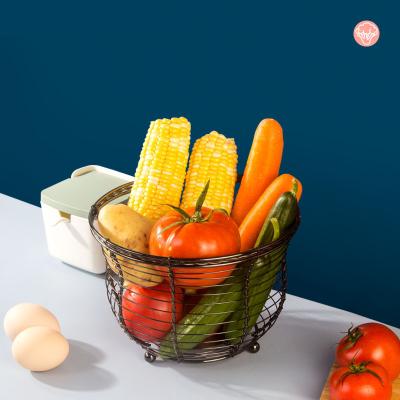 China Large Sustainable Black Fruit Stand Up Counter Bread Snacks Veggies Metal Wire Product Storage Vegetable Basket Holder Organizer for sale