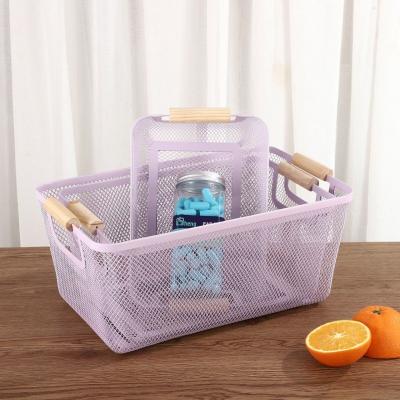 China Viable Home Decor Rectangle Black Multi Color Kitchen Picnic Bathroom Kitchen Metal Mesh Steel Basket for sale