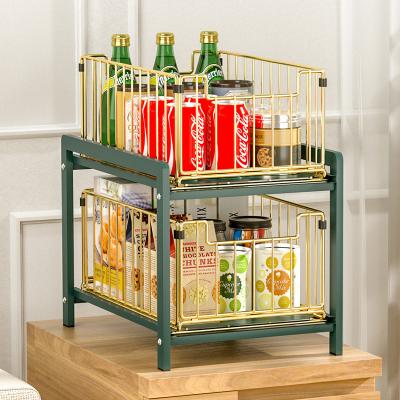 China Universal Viable Under Sink Storage For Bathroom Kitchen Desk Under Sink Organizer Rack 2 Tier Under Slide Cabinet Basket for sale