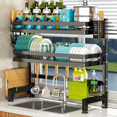 China Sustainable Kitchen Shelf Brackets Metal Sink Dish Drain Rack Standing Over Black Sink Drying Rack for sale