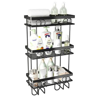 China Sustainable 3 Tier Toilet Storage Rack Black Metal Bathroom Above Toilet Organizer Shelf With Toilet Paper Holder for sale