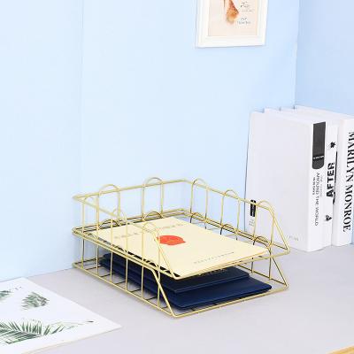 China Sustainable Desk Organizer Tray Rose Gold Metal Wire A4 Folder Document Holder for Office Storage Organization for sale