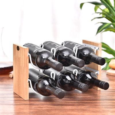 China Sustainable Countertop Metal Wine Bottle Organizer Shelf Countertop Wine Bottle Display Storage Wooden Wine Rack for sale