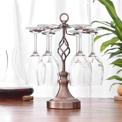 China Sleek Bronze Freestanding Glass Hooks Home Bar Kitchen Accessories Sustainable 6 Table Top Goblet Storage Wine Glass Rack for sale