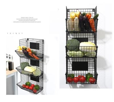 China Viable supermarket living room storage black grid storage basket wire vegetable basket home wire fruit basket for sale